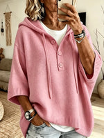 Mysig oversized stickad Henley-hoodie