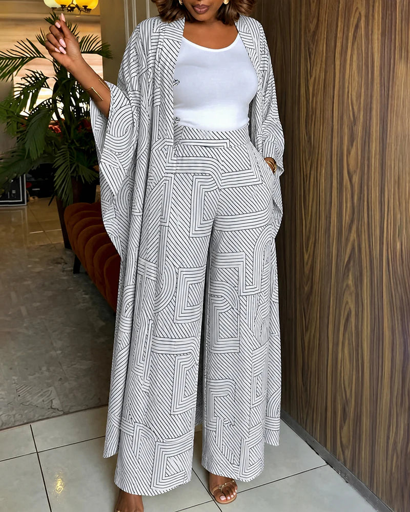 Locker sitzendes Freizeit-Set aus Cardigan und Hose mit geometrischem Muster