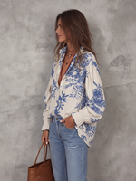 Camisa de algodón y lino con estampado floral vintage bohemio