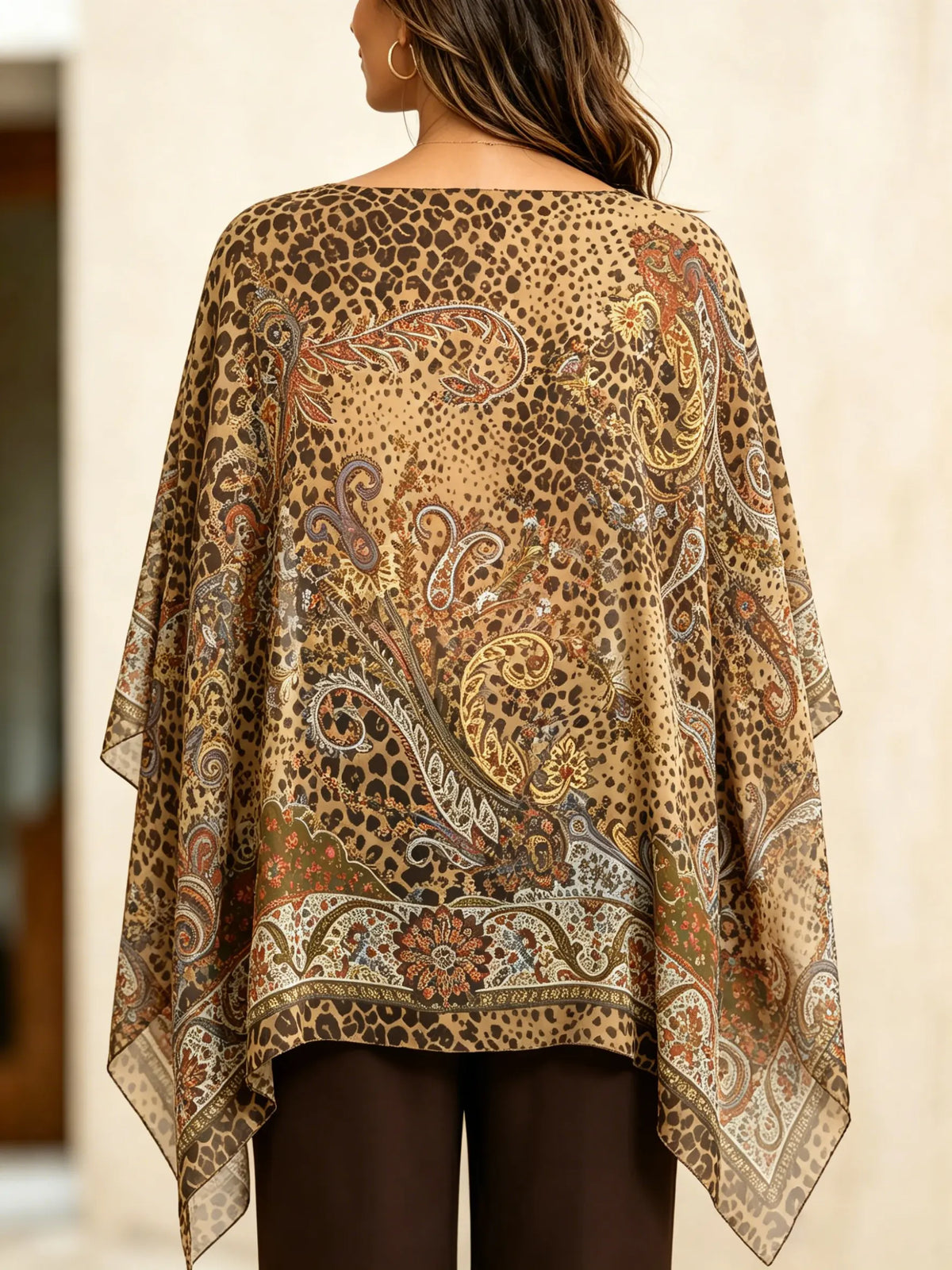 Blusa poncho vintage de leopardo para mujer