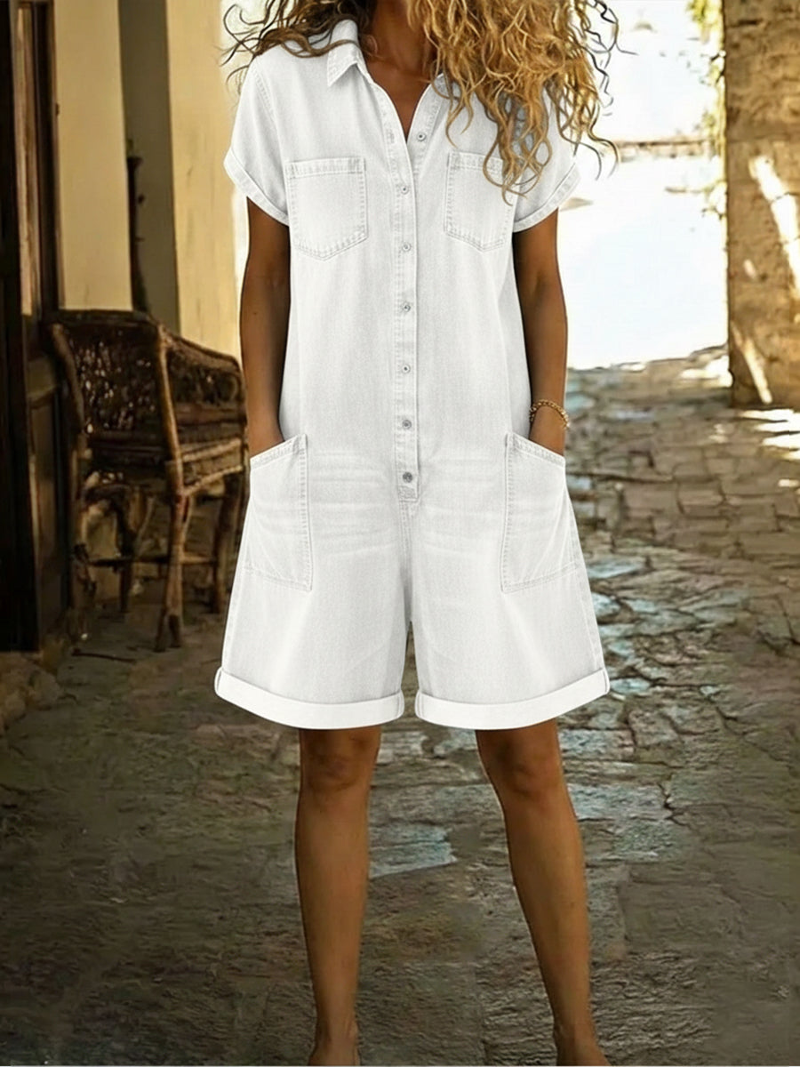 Tuta corta casual da donna in denim di cotone