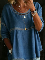 Camicia casual da donna in denim a tinta unita, modello ampio