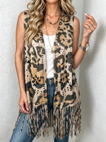 Veste à franges léopard pour femme