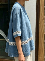 Damen Oversize Denim Top mit Spitzen-Einsatz