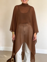 Elegantes Chiffon-Cape-Top mit asymmetrischem Stehkragen