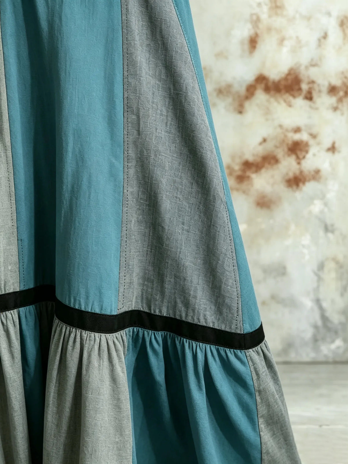 Damen Maxikleid mit Kontrastfarben, einfarbigem Streifenmuster, Patchwork, quadratischem Ausschnitt und ärmellos