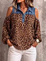 Lässiges und sexy Hemd mit Leopardenmuster und Denim-Einsätzen