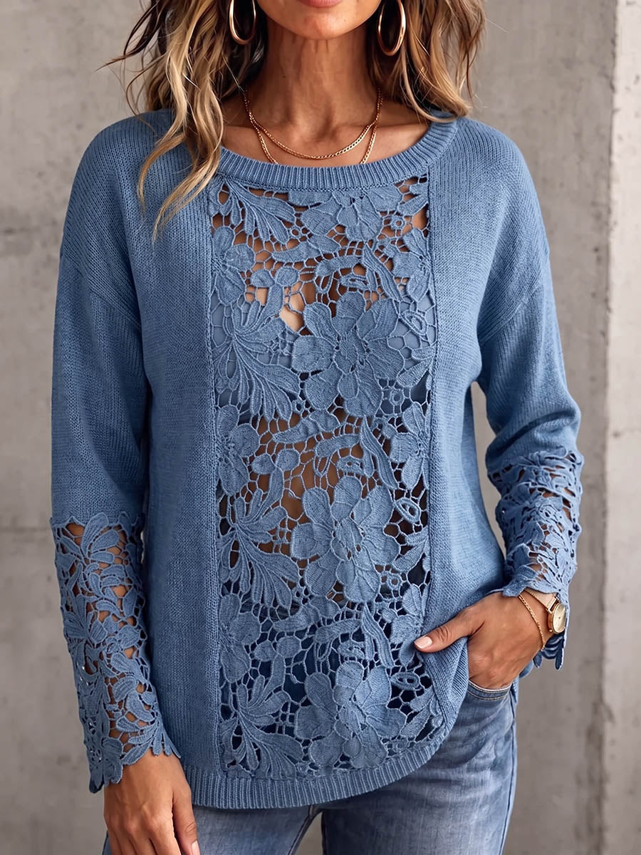Pull élégant vintage en patchwork tricoté avec découpes