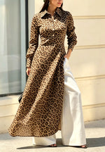 Retro Leopardenmuster Kunst Langarm Freizeit Stilvoller Hemdbluse mit Reverskragen