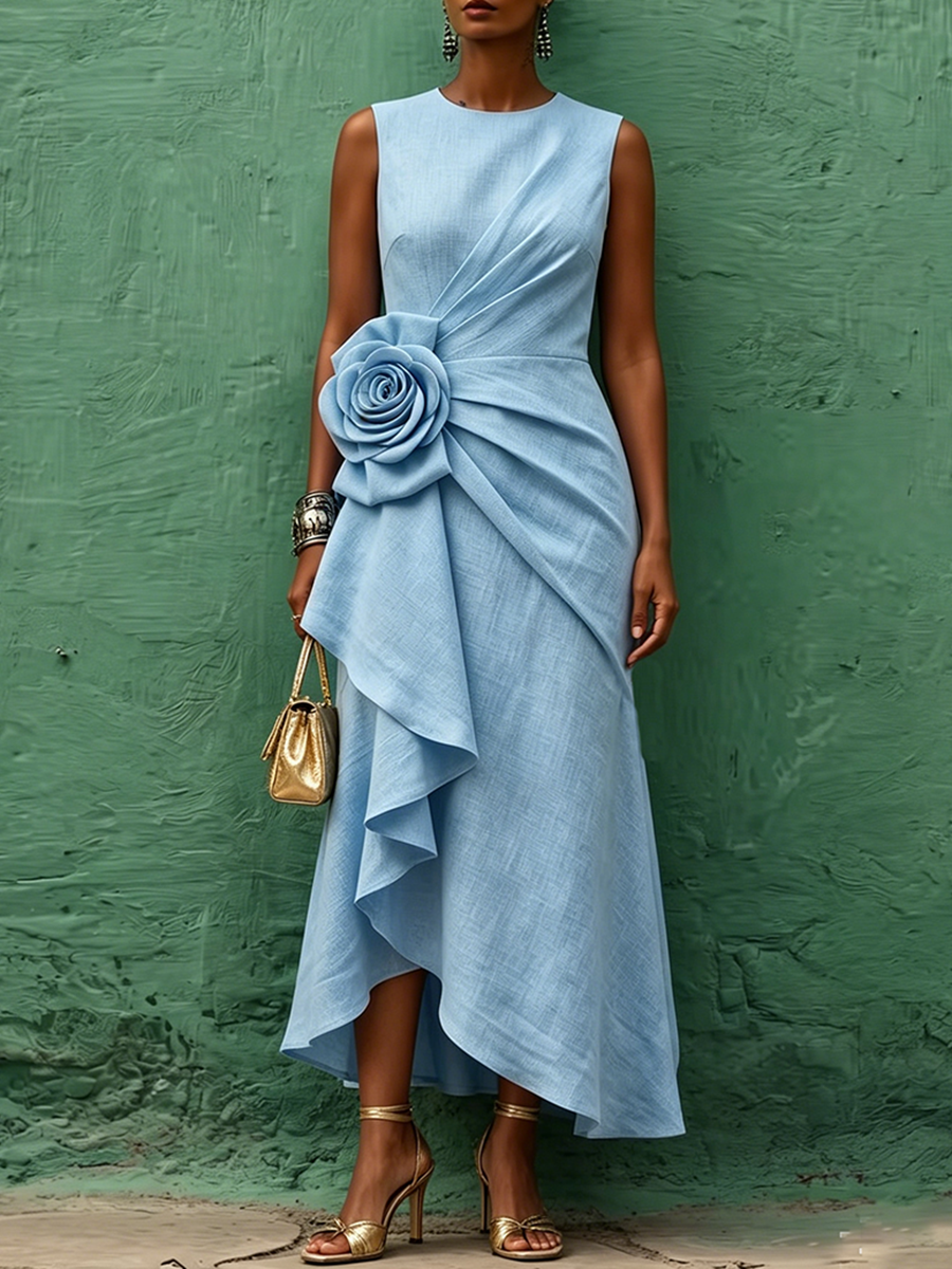 Elegantes Kleid mit Blumenverzierung – Perfekt für Partys, Hochzeiten und Urlaub