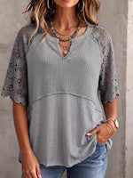 Vintage elegante patchwork geborduurd shirt met open mouwen