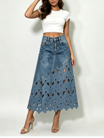 Boho-Blumenmuster mit Ausschnitten Asymmetrischer Denim-Midirock