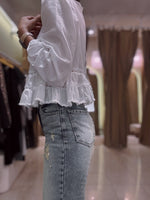 Camicia comoda e casual in lino e cotone con rifiniture