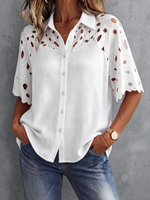 Boho-Blumenstickerei Patchwork Strick-Button-up-Top