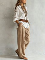 Damen-Bluse im Boho-Stil mit Knopfleiste