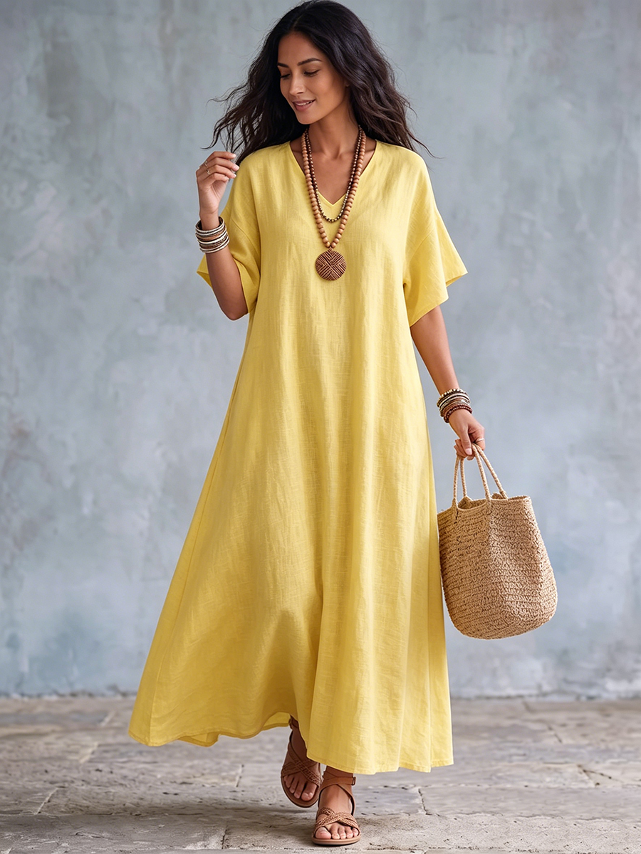 Vestido Minimalista Elegante de Algodão e Linho