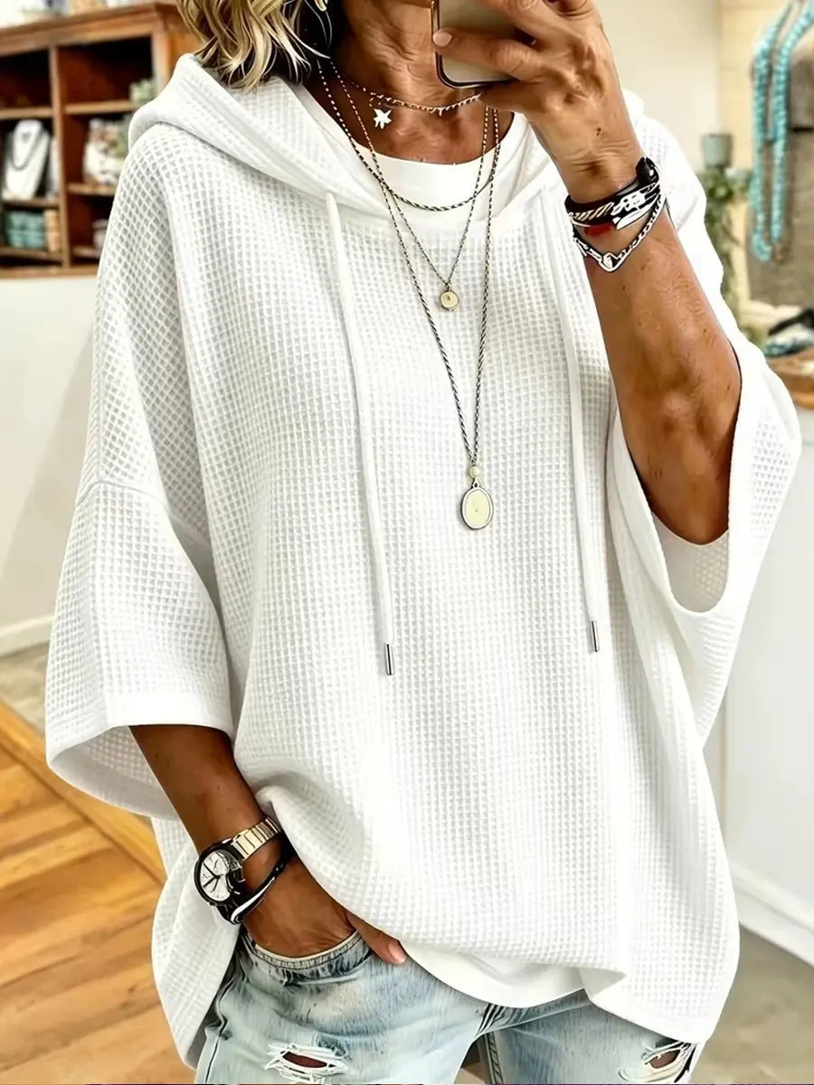 Casual oversized hoodie i våffelstickat tyg
