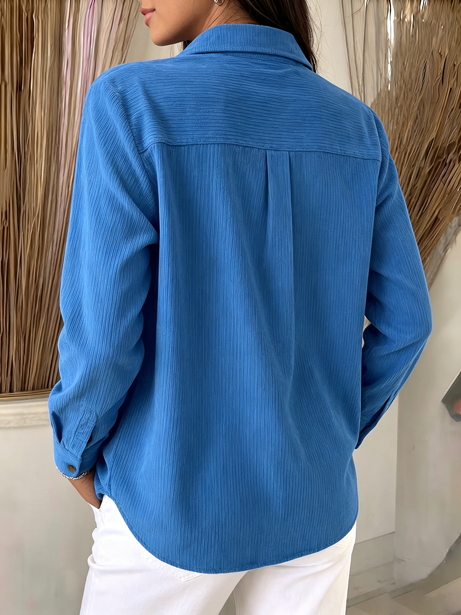Camicia elegante in velluto a coste con pannelli traforati a motivo floreale