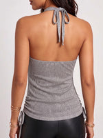 Top casual da donna a tinta unita con collo all'americana e coulisse, modello ampio