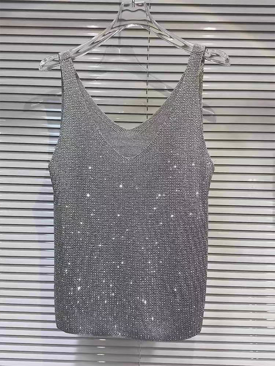 Chaleco de punto con pedrería elegante y brillante