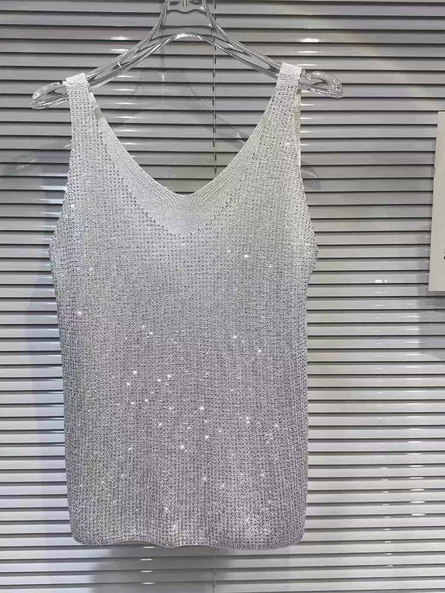 Chaleco de punto con pedrería elegante y brillante