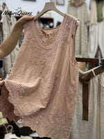 Top de chaleco sin mangas para mujer, vintage, de encaje, algodón y lino