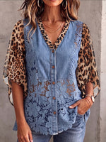 Vintage Elegant Patchwork Floral Embroidered Lace Sheer Chiffon Shirt