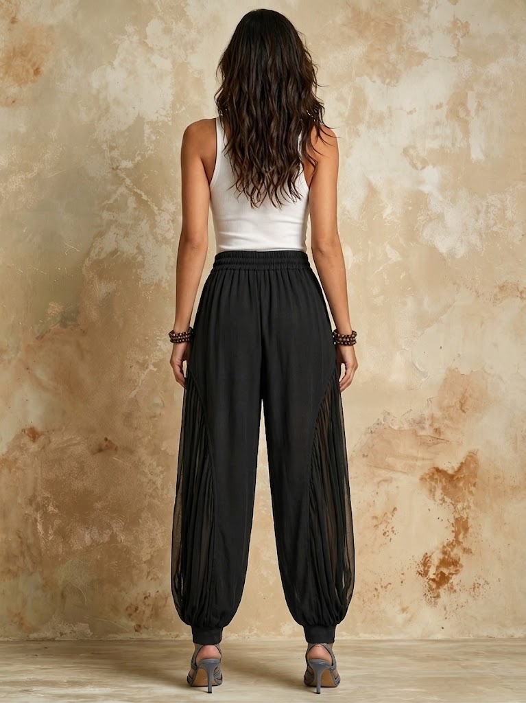 Pantalones farol de gasa combinada de lino y algodón casuales