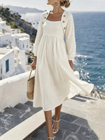 Robe midi en lin mélangé côtier ensoleillé avec boutons décoratifs
