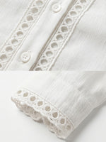 Camicia casual a maniche lunghe in lino e cotone con inserto in nastro traforato
