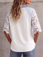 Camicia vintage elegante con maniche ritagliate, ricamata a patchwork di waffle