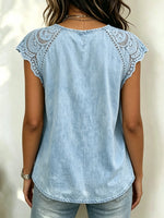 Damen V-Ausschnitt Denim Top mit Spitzenbesatz