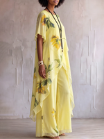 Set elegante a due pezzi con stampa artistica di girasoli