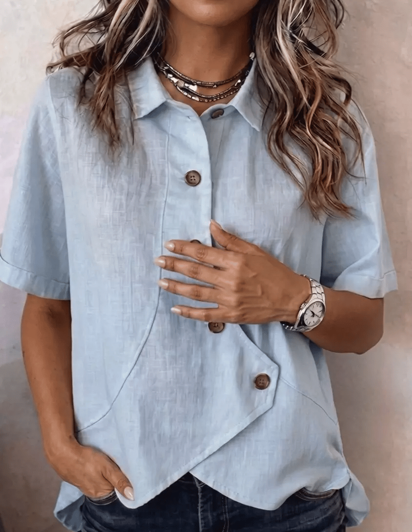Camicia casual da donna a tinta unita con taglio irregolare