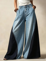 Pantaloni contemporanei a gamba larga in denim bicolore