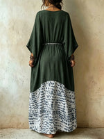 Damen Maxikleid mit Leopardenmuster, V-Ausschnitt und lockerem Schnitt für den Urlaub