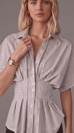Top da donna casual versatile a righe con vita plissettata e effetto snellente
