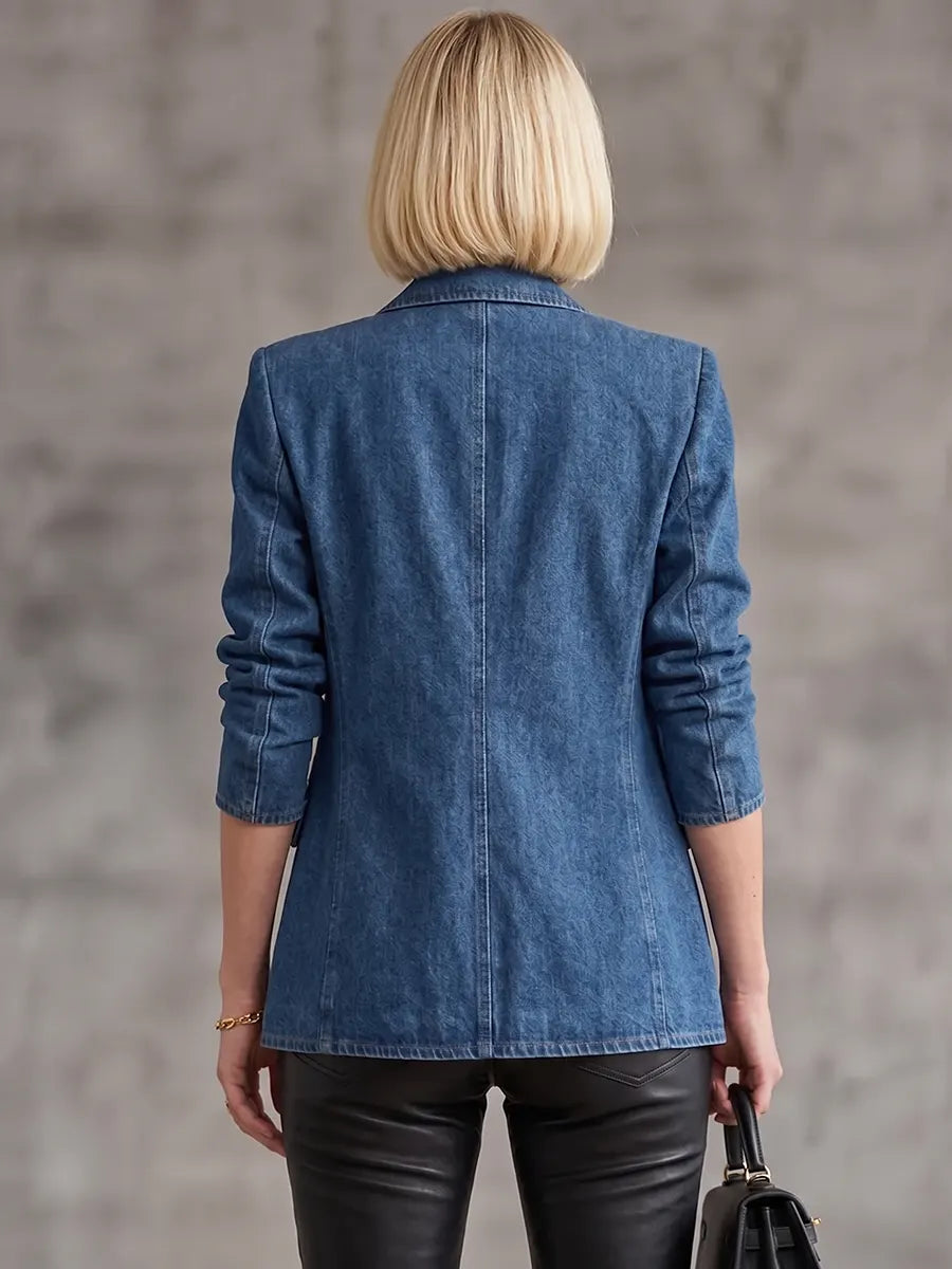 Blazer in denim con occhielli dorati audaci
