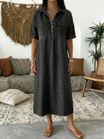 Vestito casual in denim con colletto polo e maniche corte