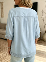 Cardigan da donna casual con maniche a tre quarti, scollo a V, in cotone e lino con pizzo