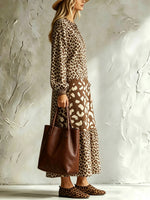 Damen Kleid mit Leopardenmuster, locker, künstlerisch, lässig und stilvoll, mit langen Ärmeln