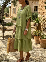 Damen Midi-Kleid in Olivgrün mit Stufenrock