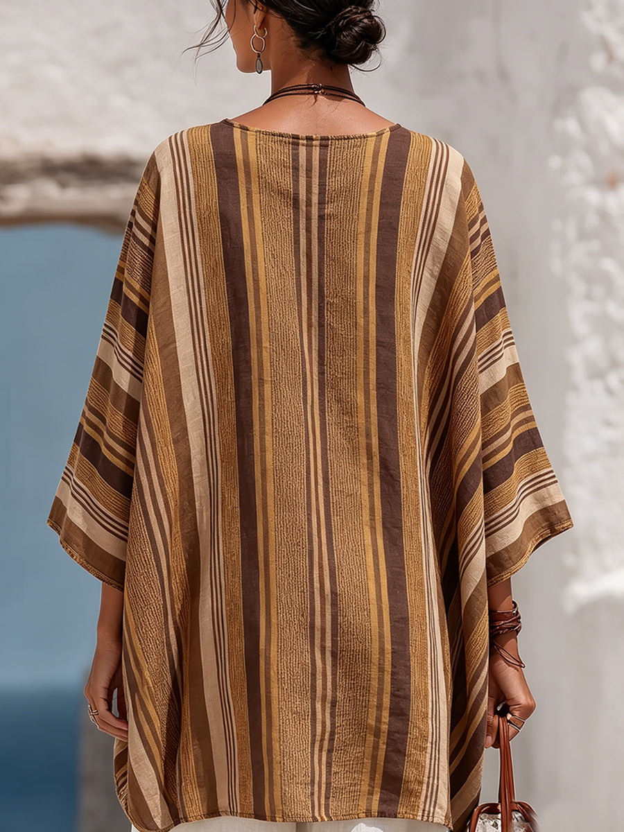 Blusa poncho a righe in stile boho-chic