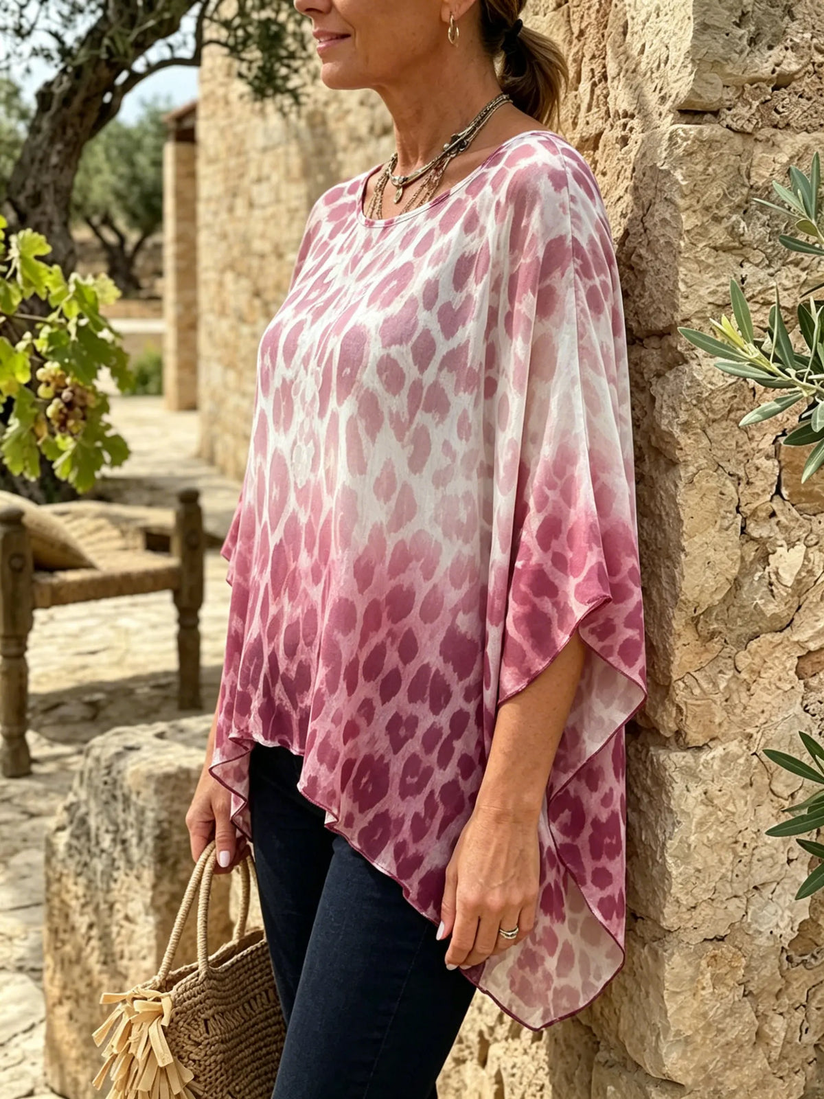 Dames roze luipaard ombre vleermuistop