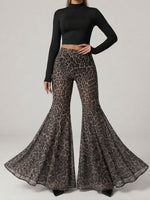 Stilvolle und sexy, dehnbare Schlaghose mit Leopardenmuster