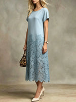 Damen Midi-Kleid aus Satin mit einfarbiger Blumen-Spitzen-Optik und Einsatz
