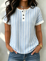 Gestreiftes Waffelstrick-Henley-Top für Damen
