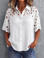 Boho-Blumenstickerei Patchwork Strick-Button-up-Top