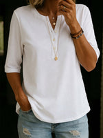 T-shirt classica con collo Henley in 100% cotone