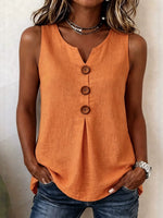 Top casual da donna in cotone e lino, senza maniche, scollo a V, tinta unita, vestibilità ampia